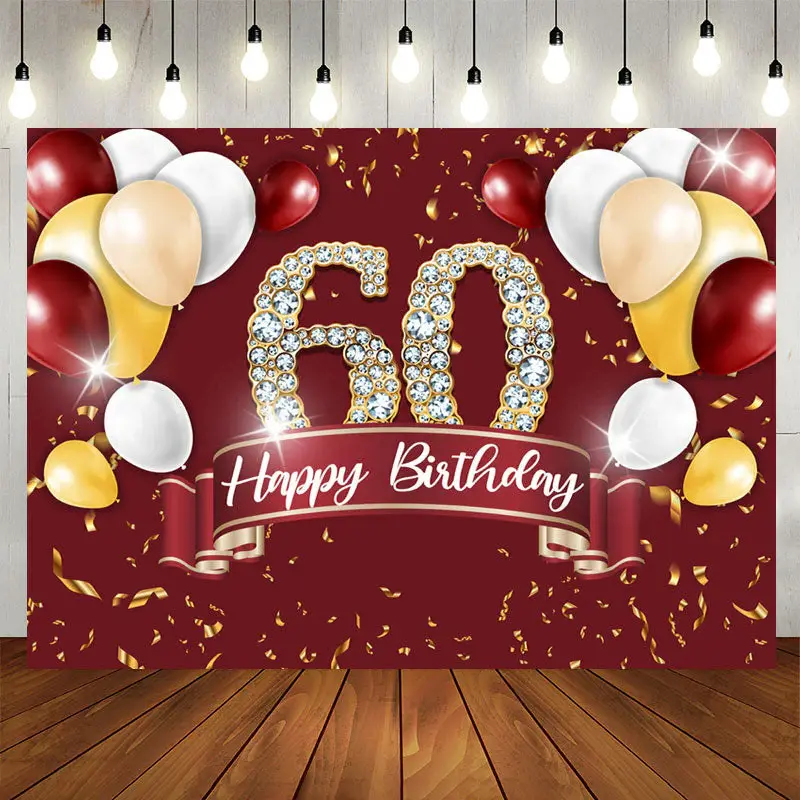 Aperturee Burgundy Gold Balloon 60Th Birthday Backdrop
