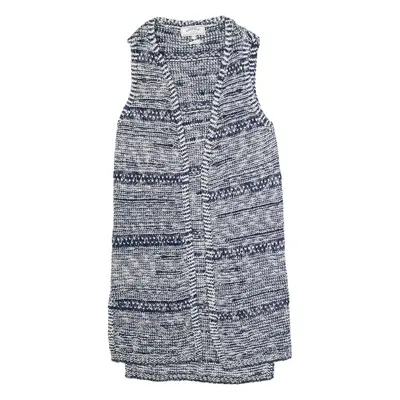 FAT FACE Womens Patterned Cardigan Blue Striped Button Neck Chunky Knit Sleeveless S