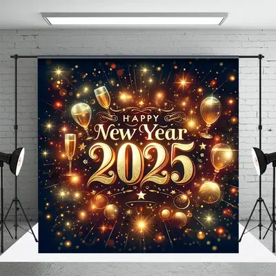 Aperturee Luxurious And Shining 2025 New Year Party Backdrop - Aperturee