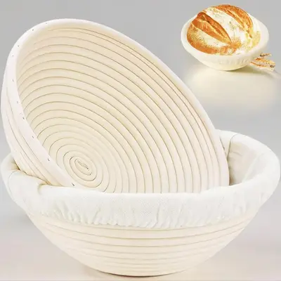 Banneton Bread Proofing Basket, 2 Counts Round Proofing Bowl, Handmade Rattan Baskets, Bread Making Tool, Modern Baking Uten...