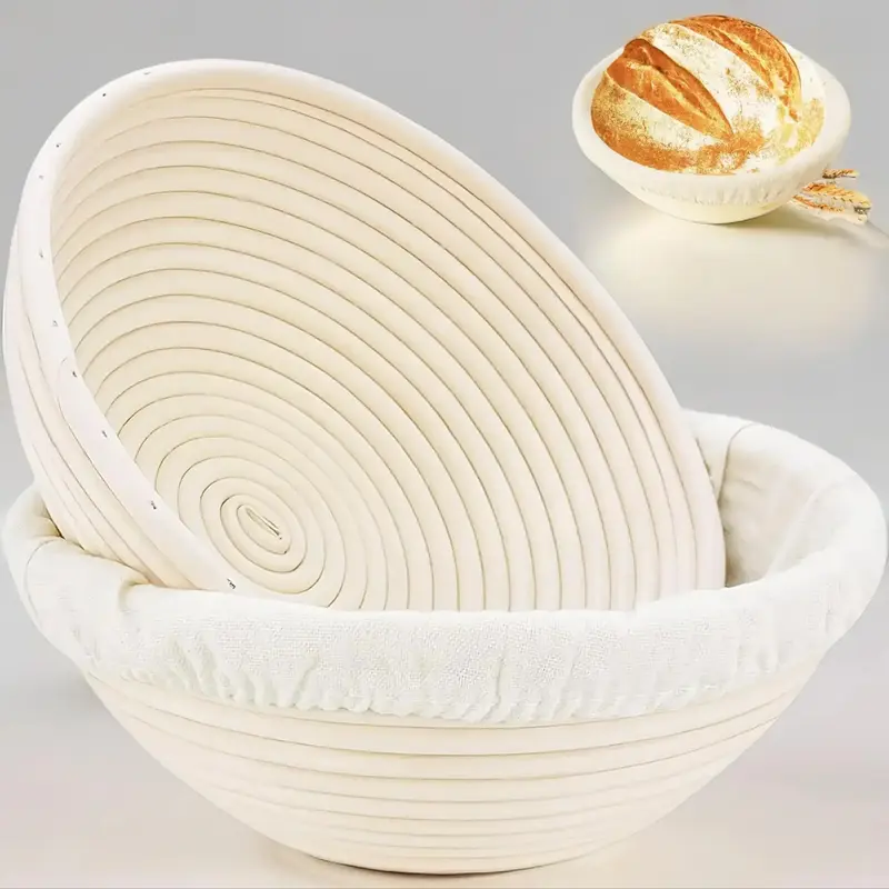 Banneton Bread Proofing Basket, 2 Counts Round Proofing Bowl, Handmade Rattan Baskets, Bread Making Tool, Modern Baking Uten...