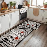 Kitchen Floor Mat, 2 Counts/set Non-slip Washable Kitchen Standing Mat, Kitchen Area Rug, Farm House Country Style Mat for Ho...