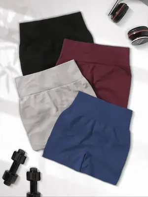 Women's Solid Ruched High Waist Sports Shorts, Casual Comfy Breathable Seamless High Stretch Shorts for Yoga Gym, Women Sport...