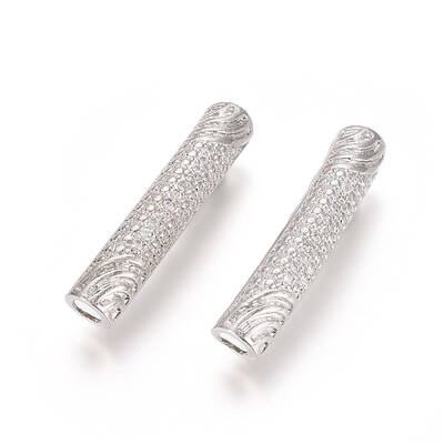 Brass Micro Pave Clear Cubic Zirconia Beads