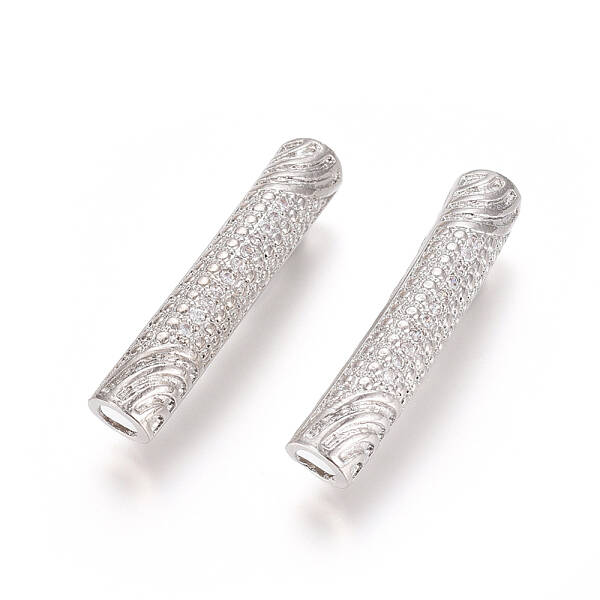 Brass Micro Pave Clear Cubic Zirconia Beads