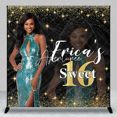 Aperturee Custom Photo Name Glitter Sweet 16 Birthday Backdrop, 3X3FT(1X1M), 15 USD, custom birthday backdrops, DZYZ0O89-O