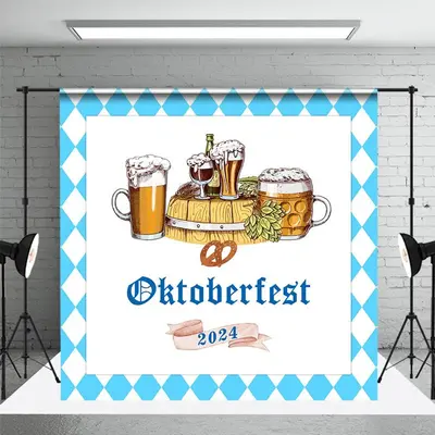 Blue White Rhombus 2024 Oktoberfest Party Backdrop