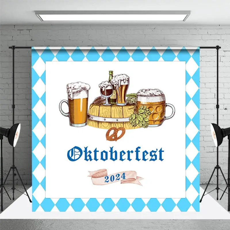Blue White Rhombus 2024 Oktoberfest Party Backdrop