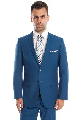 French Blue Men's Slim Fit 2 Button Wedding Suit - Basic Style