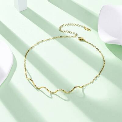 304 Stainless Steel Wave Shape Link Chain Necklaces for Women