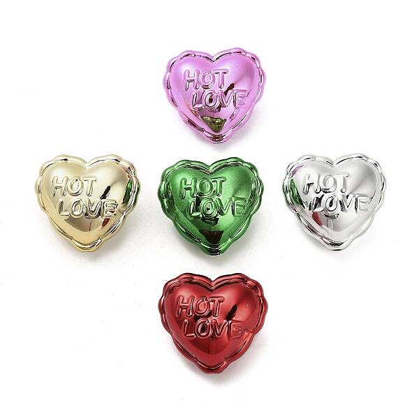 UV Plated Acrylic Heart Beads with Word Hot Love