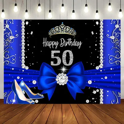 Blue Black Diamonds Highheel 50th Birthday Backdrop