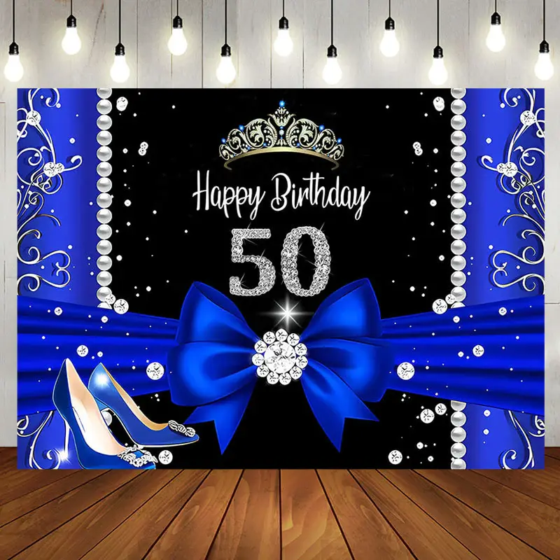 Blue Black Diamonds Highheel 50th Birthday Backdrop