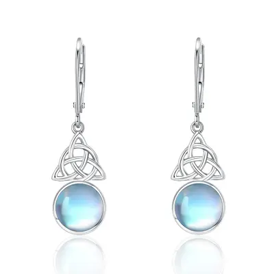 Sterling Silver Moonstone Celtic Knot Lever-back Earrings