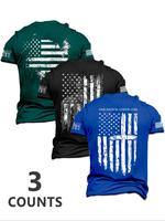 Men's American Flag Print Short Sleeve Tee, Regular Fit Casual Comfy Round Neck T-shirt for Summer, Men's Top for Daily Wear,...