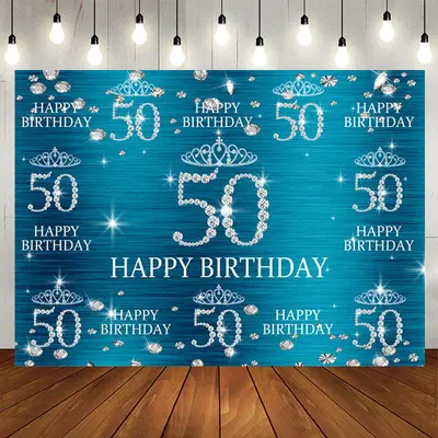 Aperturee Blue Glitter Bokeh 50Th Birthday Backdrop