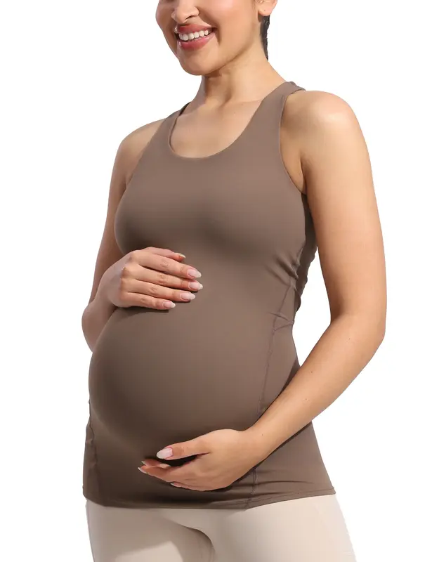 POSHDIVAH Women's Maternity Tank Tops with Built in Bra Padded Sleeveless Pregnancy Yoga Tee Workout Shirt Clothes