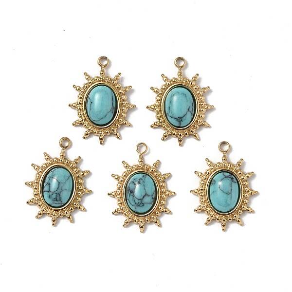 PVD Vacuum Plating 201 Stainless Steel Natural Turquoise Pendants