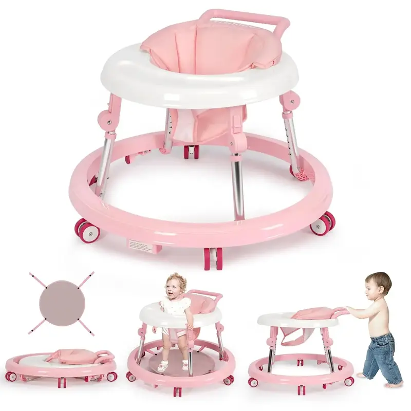 Baby Walker Foldable with 9 Adjustable Heights, Baby Walkers and Activity Center for Boys Girls Babies 7-18 Months, Baby Walk...