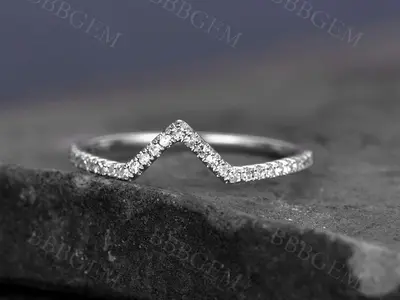 Curved Diamond Wedding Band Half Eternity Diamond Matching Stacking Band
