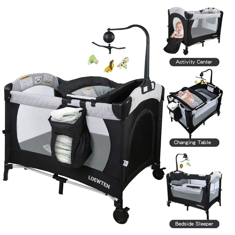 Baby Bassinet, Crib for Infant and Newborn, Bedside Sleeper with Storage Basket, Baby Playpen, Easy to Fold, Adjustable, Port...