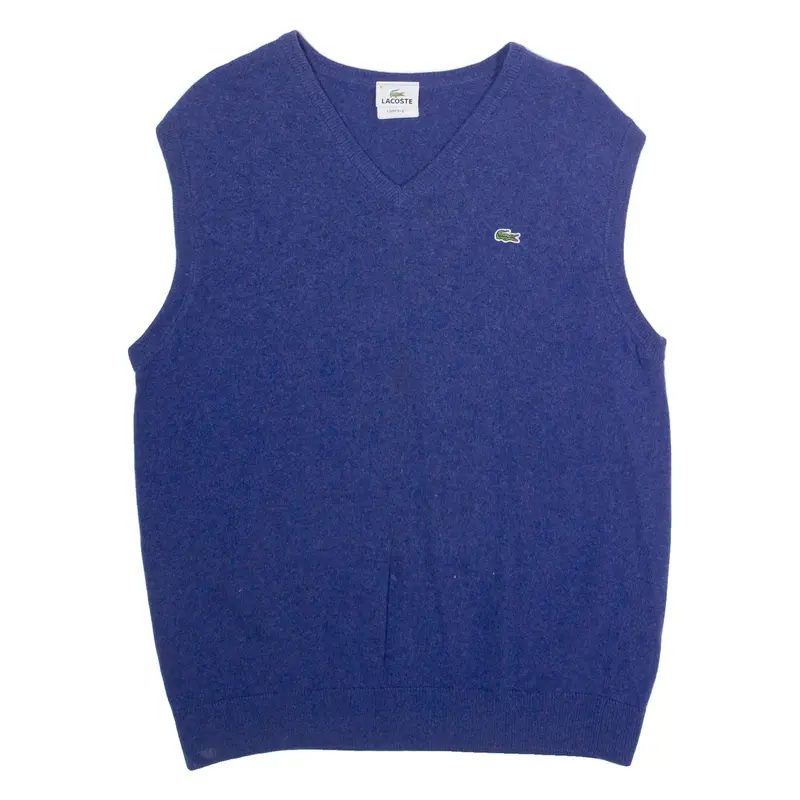 LACOSTE Mens Vest Blue V-Neck Tight Knit Sleeveless Wool XL