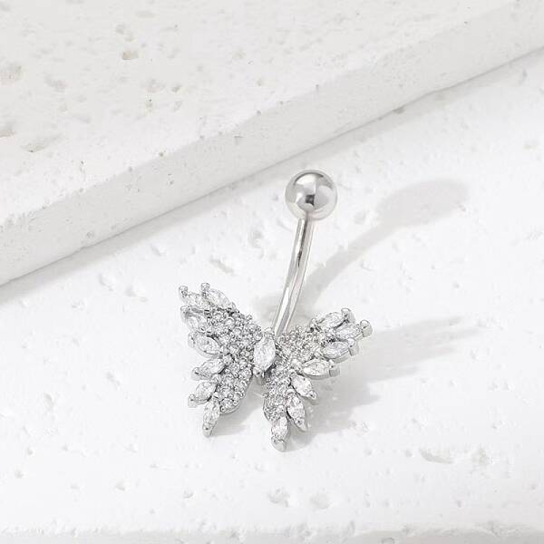 Brass Pave Clear Cubic Zirconia Curved Barbell Butterfly Belly Rings