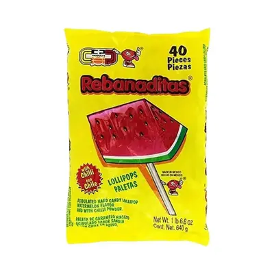 Vero Rebanaditas Watermelon Chili Lollipop (40 Count) Mexican Candy, Spicy, Sweet Snack Bonbon, Dulces Mexicanos