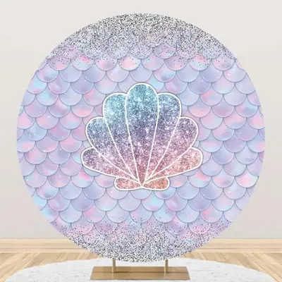 Circle Glitter Shell Mermaid Scale Birthday Backdrop - Aperturee