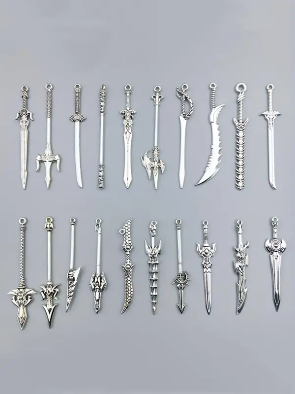 Mixed Size & Style Sword Design Alloy Pendant, 20pcs DIY Jewelry for Necklace Bracelet Making, Fashion Trendy All-match & Exq...