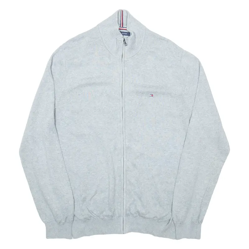 TOMMY HILFIGER Mens Cardigan Grey High Neck Tight Knit XL