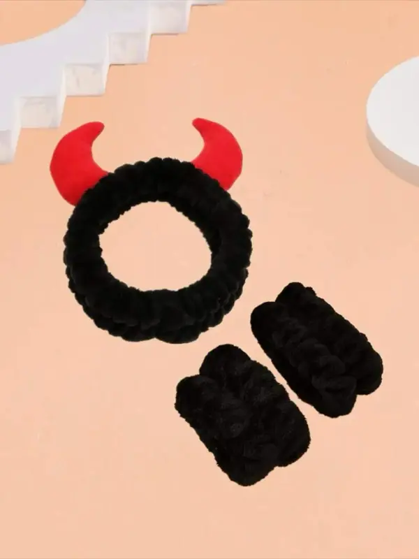 Punk Style Headband & Wristband, Waterproof Ruched Design Hair Band for Shower, Washing Face, Spa, Makeup, Cosplay Party Styl...