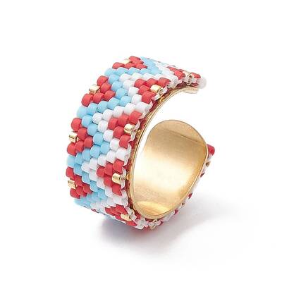Glass Seed Beaded Wave Open Cuff Rings
