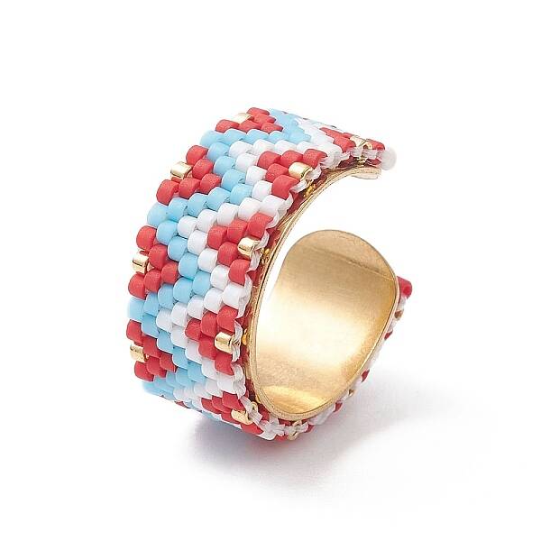 Glass Seed Beaded Wave Open Cuff Rings