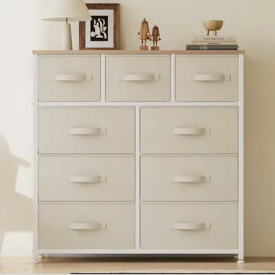 DWVO 9 Drawer Dresser, Fabric Dressers, Chests of Drawers, Organizer Unit Storage Tower for Bedroom, Hallway, Living Room, Cl...