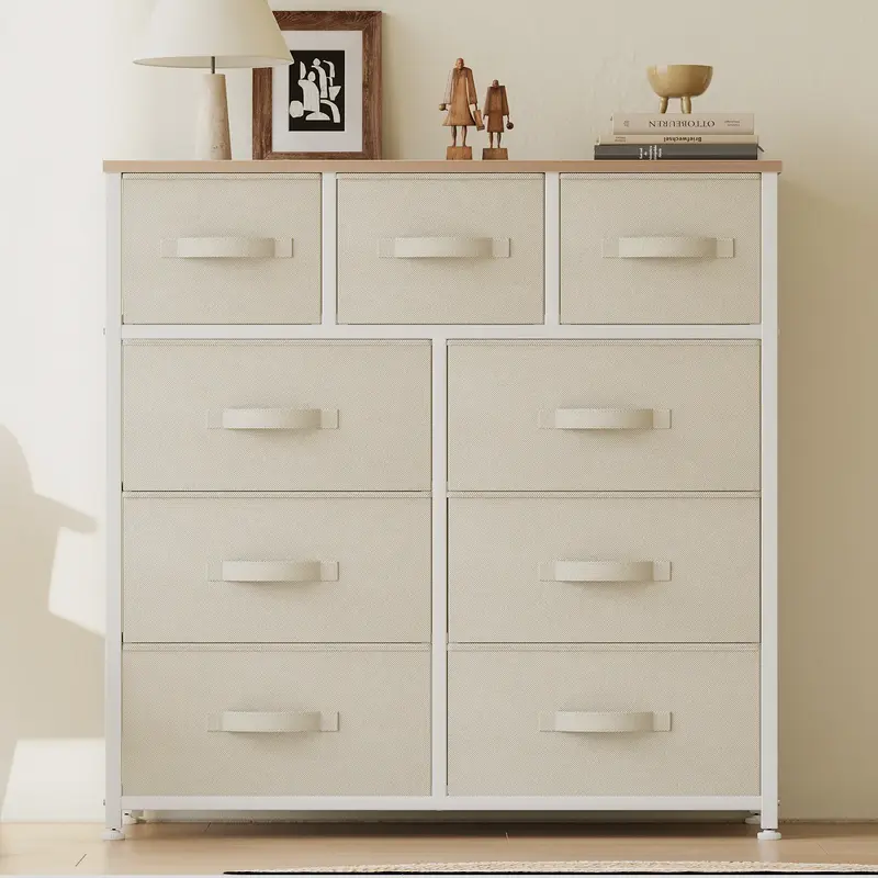DWVO 9 Drawer Dresser, Fabric Dressers, Chests of Drawers, Organizer Unit Storage Tower for Bedroom, Hallway, Living Room, Cl...