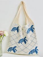 Cute Turtle Pattern Crochet Shoulder Bag, 2025 New Style Fashionable Knitted Tote Bag for Women & Girls, Casual Trendy Versat...