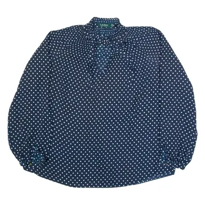 LAUREN RALPH LAUREN Womens Printed Blouse Blue V-Neck Long Sleeve Polka Dot M