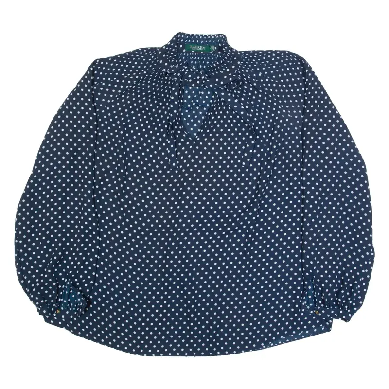 LAUREN RALPH LAUREN Womens Printed Blouse Blue V-Neck Long Sleeve Polka Dot M