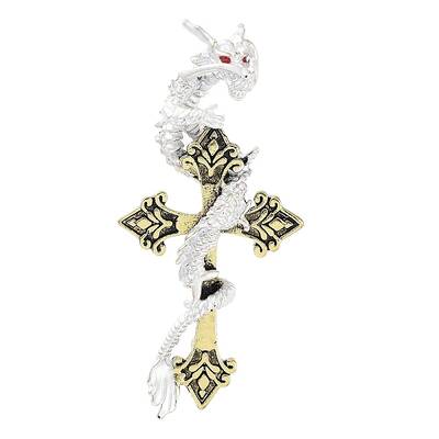 Dragon with Cross Rhinestone Brooch Pins