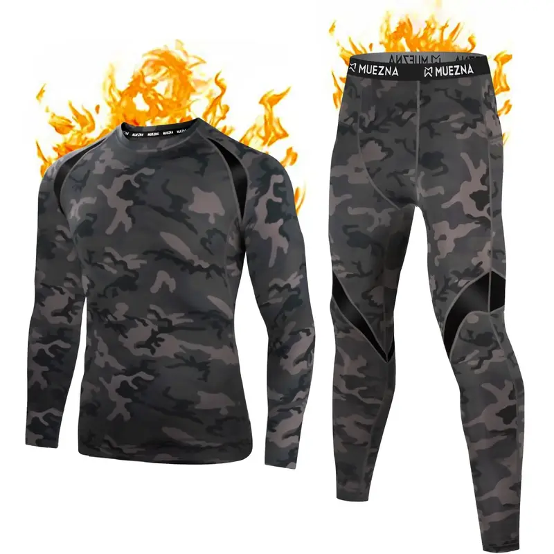 FallFreshness Muezna Men's  Thermal Top & Bottom Set Underwear Long Johns Base Layer with Soft Fleece Lined Fabric for Athlet...