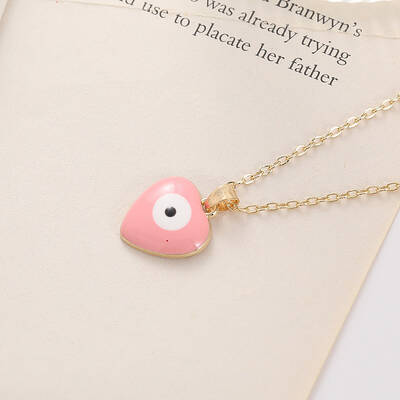 Bohemian Vintage Evil Eye Heart-shaped Alloy Enamel Pendant Lockbone Necklaces for Women