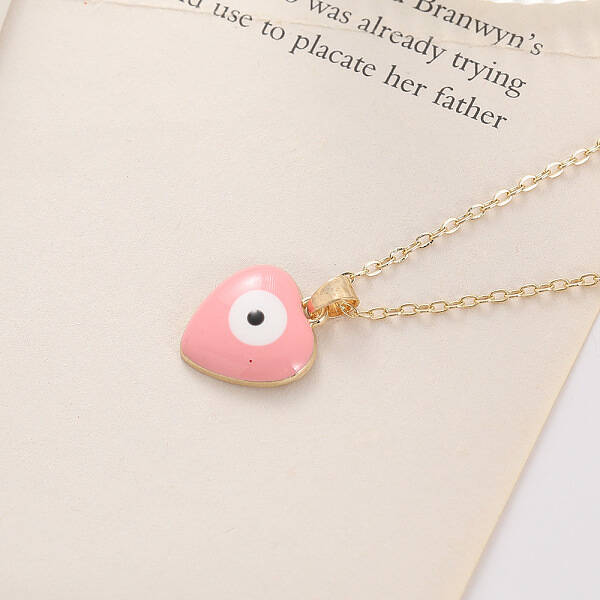 Bohemian Vintage Evil Eye Heart-shaped Alloy Enamel Pendant Lockbone Necklaces for Women