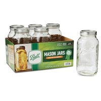 Ball Glass Mason Jar W/Lid & Band, Wide Mouth, 64 Ounces, 6 Count