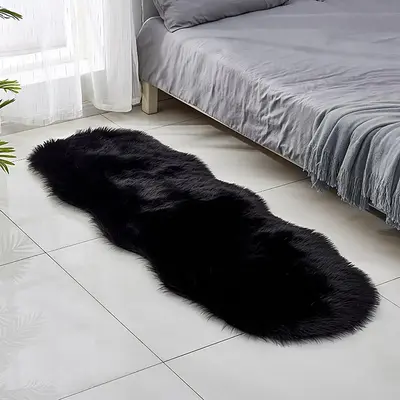Solid Color Faux Fur Rug, 1 Count Irregular Non-slip Soft Carpet, Winter Warm Floor Mat for Home Living Room Bedroom Decor