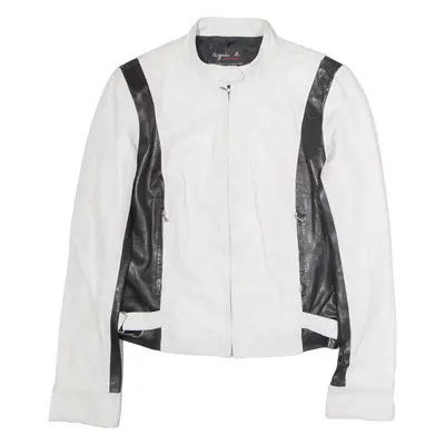 AGNES B SPECIAL Womens Motorcycle Jacket White Faux Leather Colourblock M