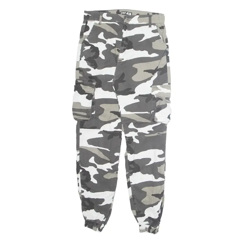 DEF Camo Cargo Mens Trousers Grey Regular Skinny W30 L30