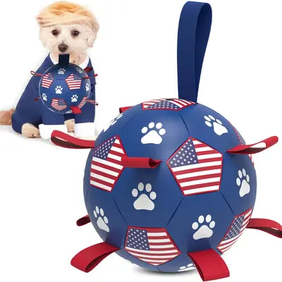 Flag Pattern Dog Toy, Interactive Dog Toy with Inflation Pump, Dog Balls for Small Medium & Large Dogs