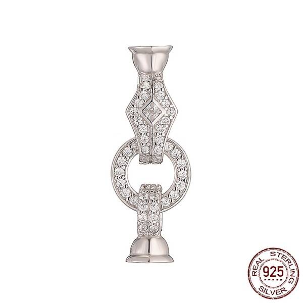 Rhodium Plated 925 Sterling Silver Micro Pave Clear Cubic Zirconia Fold Over Clasps