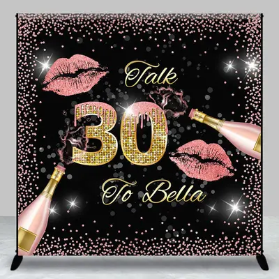 Pink Lips Champagne Custom 30th Birthday Backdrop - Aperturee